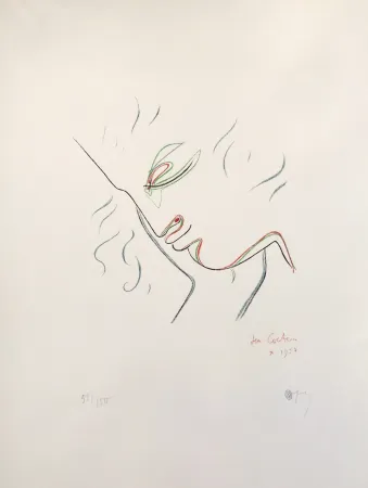 Litografia Cocteau - Profile in Red, Green, and Blue