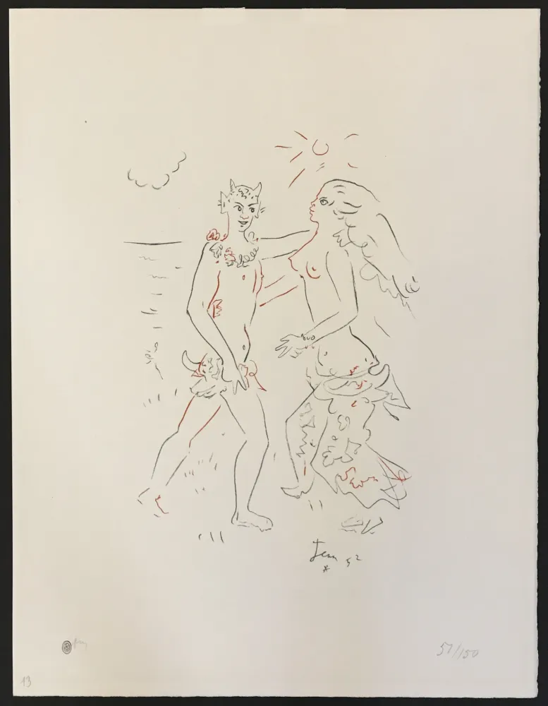 Litografia Cocteau - Satyr and Nymph