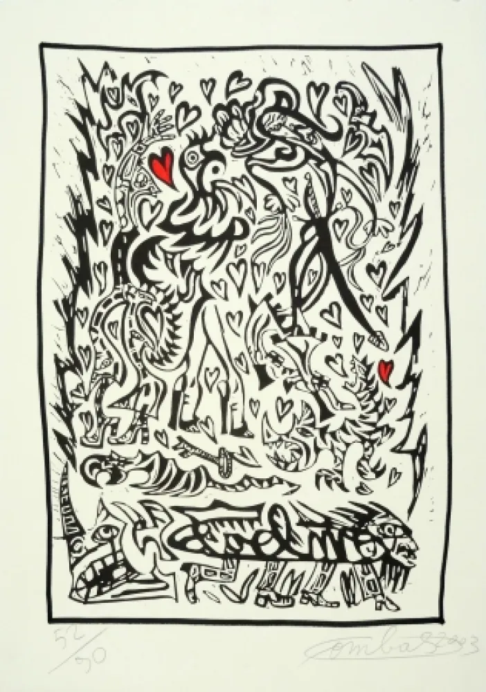 Linoincisione Combas - Composition