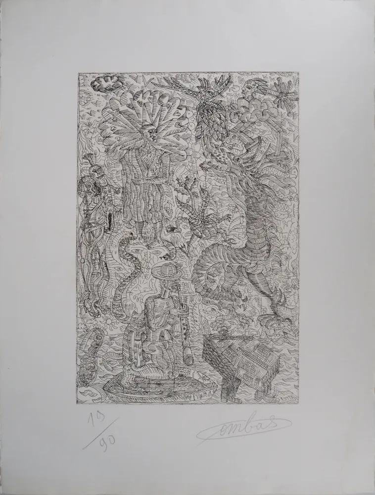 Incisione Combas - Vital : Scène fantastique au dragon