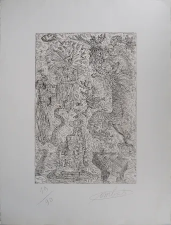 Incisione Combas - Vital : Scène fantastique au dragon