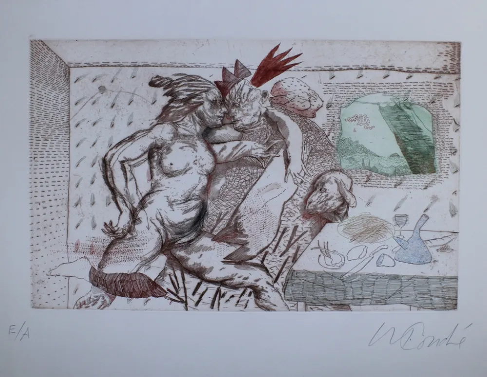 Incisione Condé - Hombres paisaje