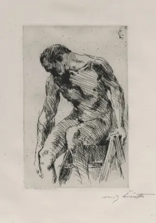 Acquaforte Corinth - Sitzender männlicher Akt