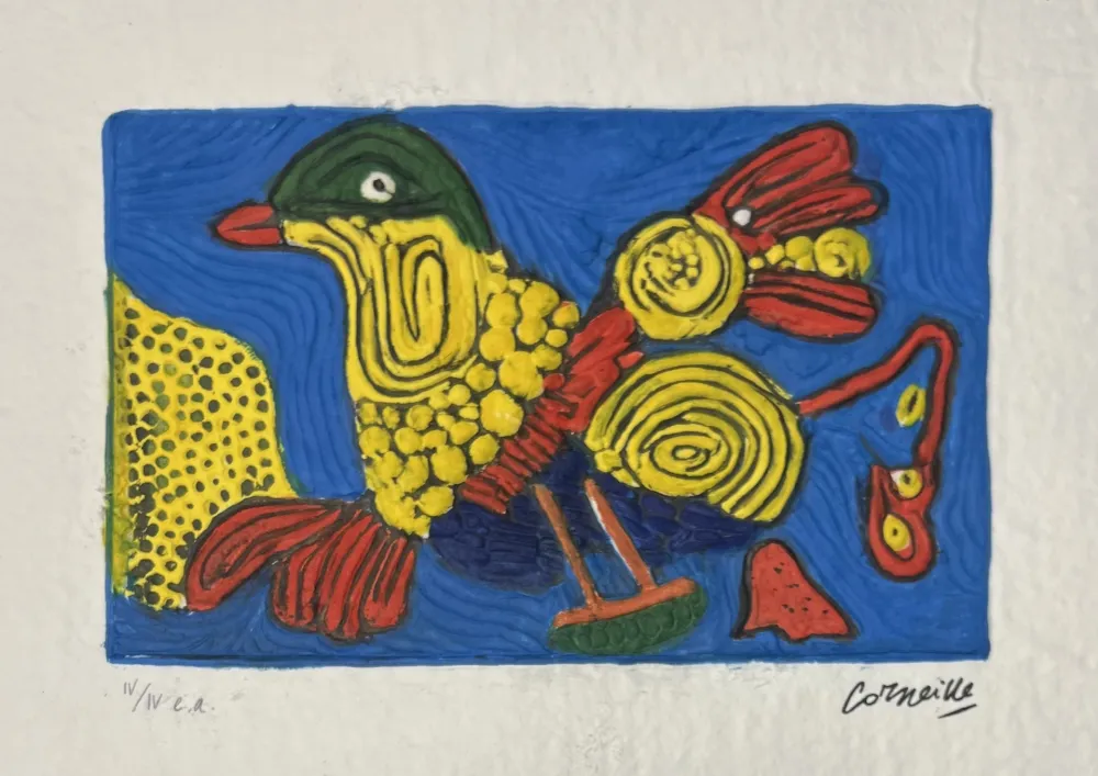 Multiplo Corneille -  Aquagravure L'Oiseau Multicolore EA
