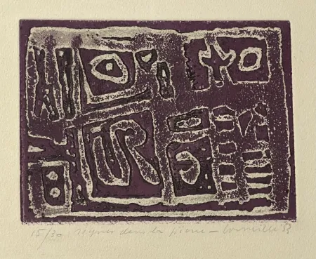 Acquaforte E Acquatinta Corneille - Eau-forte encadrée en couleurs Signes dans la pierre, 1953. Numéro 15/30