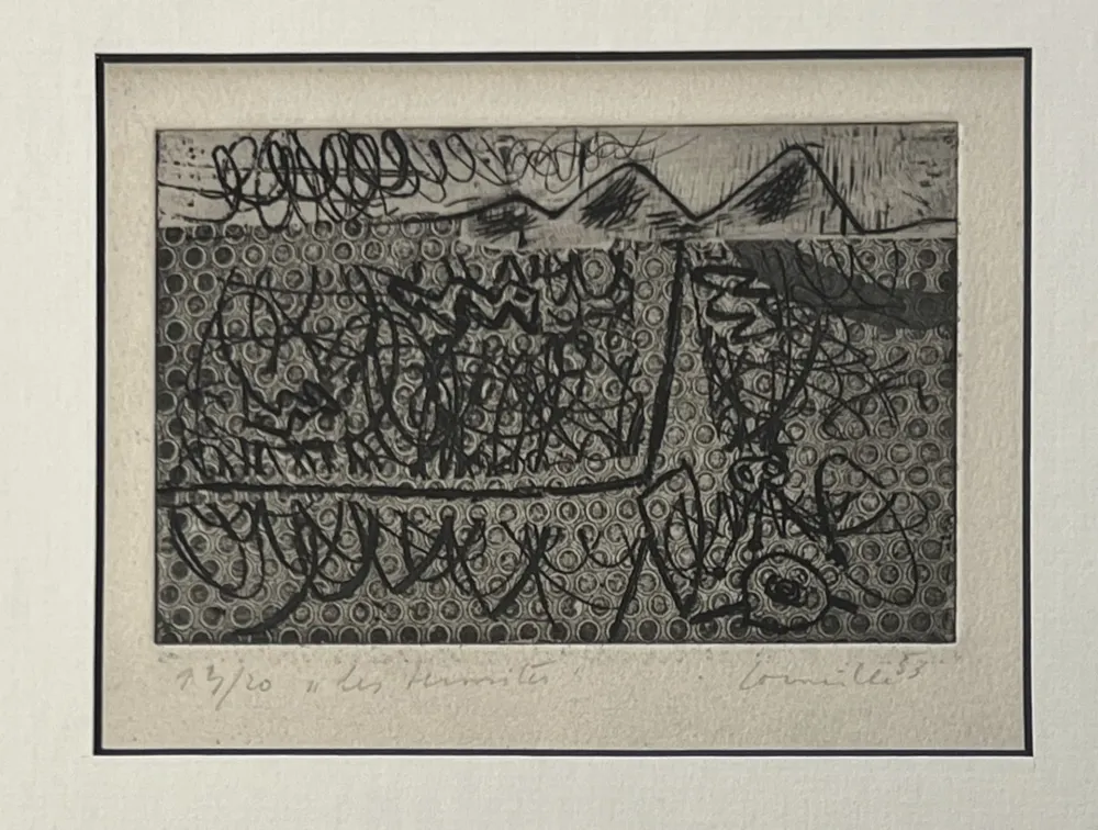 Acquaforte Corneille - Eau-forte encadrée Les termites 1953 Numéro 3/20