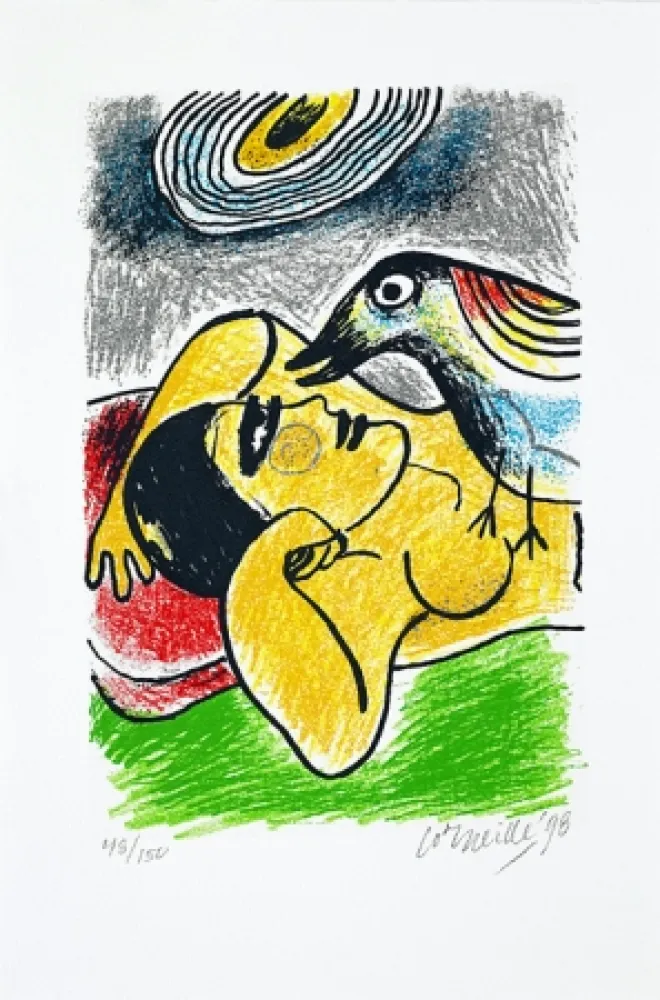 Serigrafia Corneille - Femme et oiseaux II