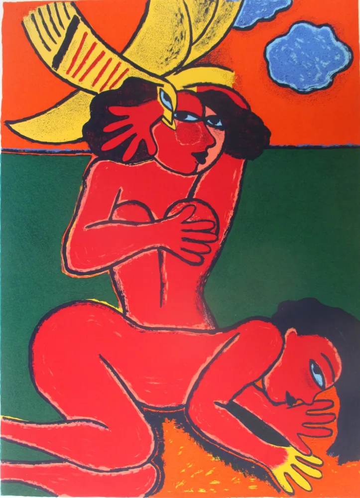 Litografia Corneille - Femmes et nuages bleu