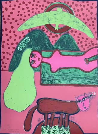 Litografia Corneille - Grande lithographie Le visage de chat 1974 E/A