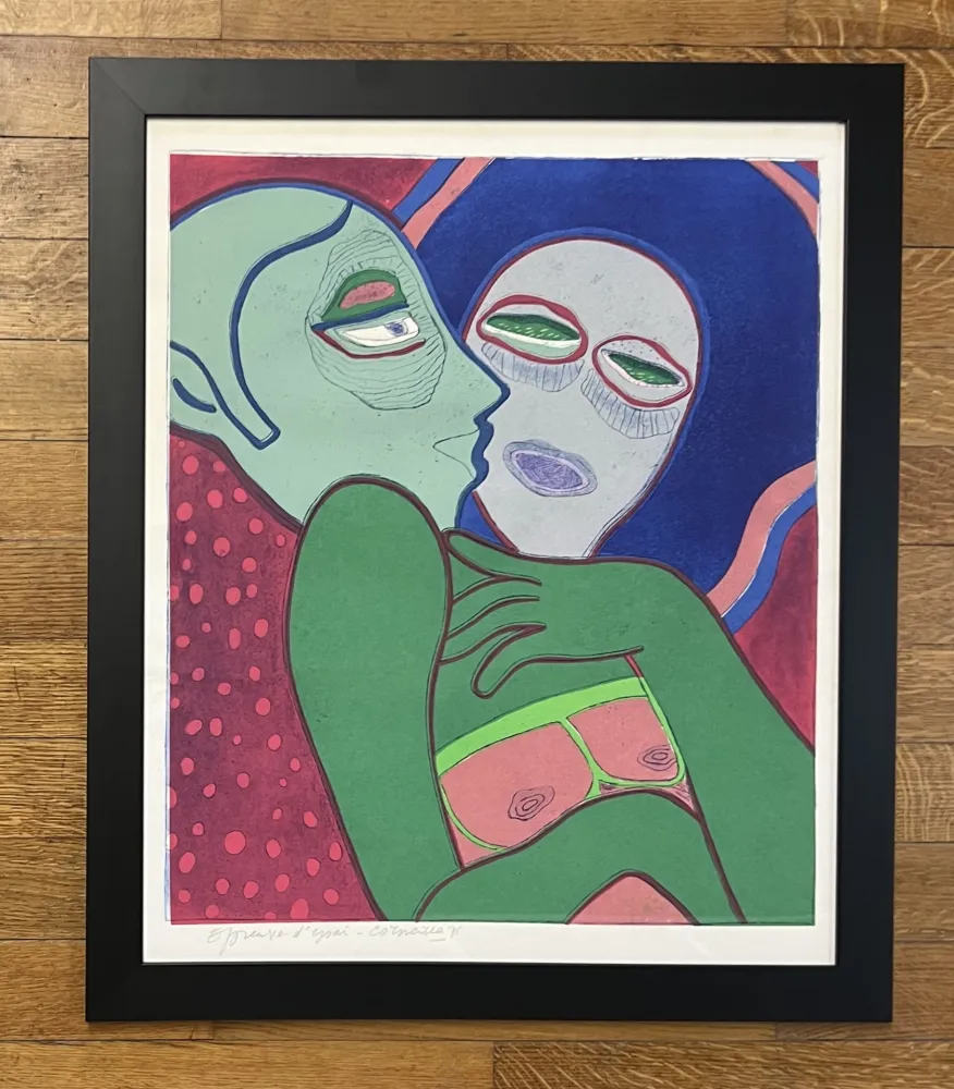 Incisione Corneille - Gravure encadrée Les Amants, 1975 - Epreuve d'essai