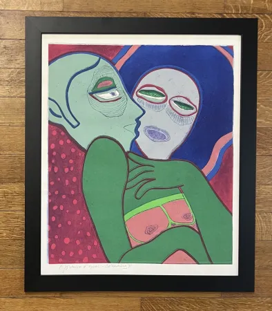 Incisione Corneille - Gravure encadrée Les Amants, 1975 - Epreuve d'essai