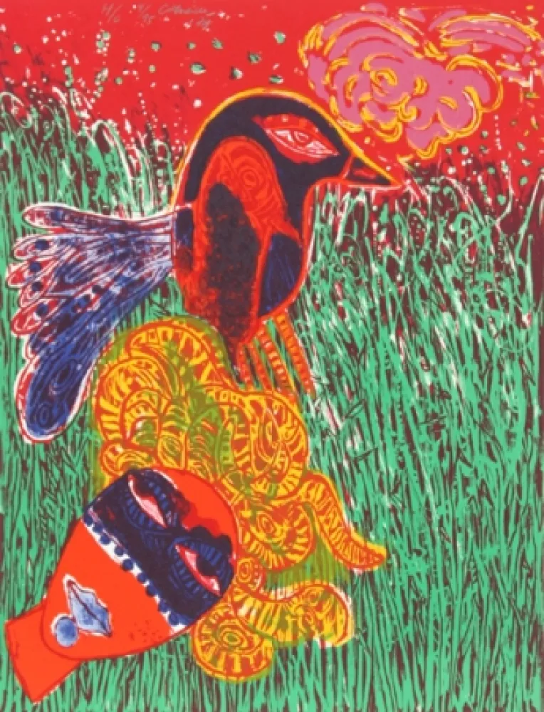 Litografia Corneille - La Femme masque comme pour une fete