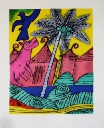 Litografia Corneille - Le chien et l'Oiseau