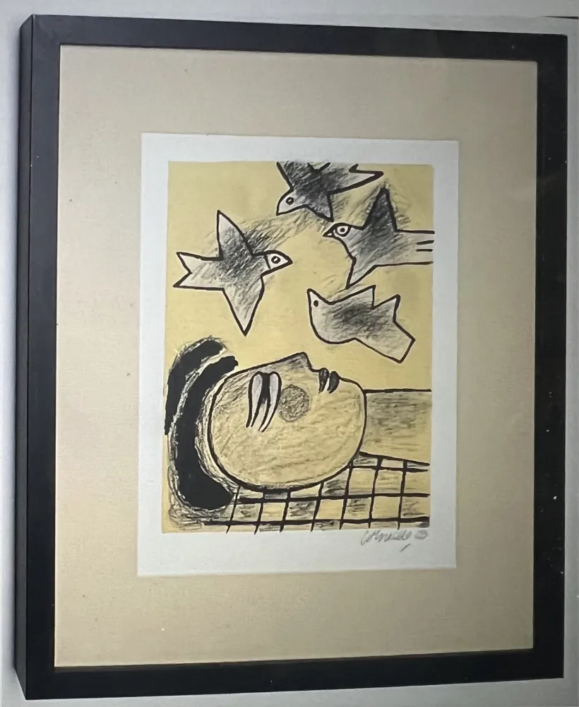 Litografia Corneille - Lithographie encadrée Farandole d'oiseaux - A la plage 2002