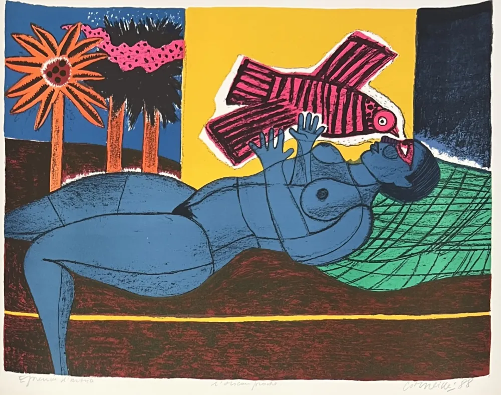 Non Tecnico Corneille - Lithographie L'oiseau proche  Epreuve d'artiste 1988