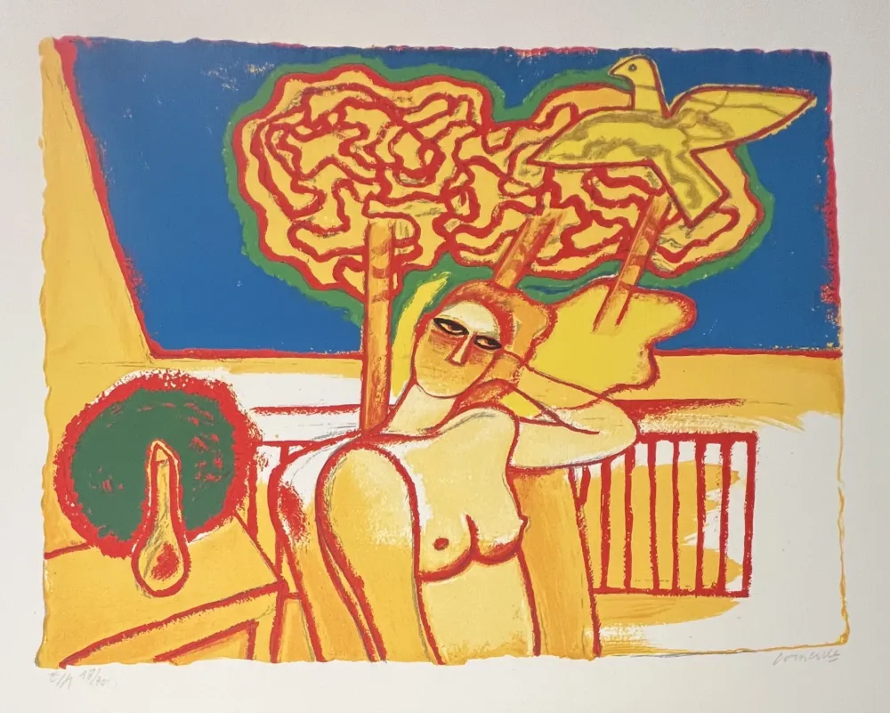 Litografia Corneille - Lithographie Nu à la fenêtre ou Intérieur Hollandais