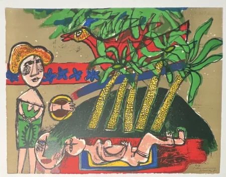 Litografia Corneille -  lithographie Scène Mexicaine 1970 Rare