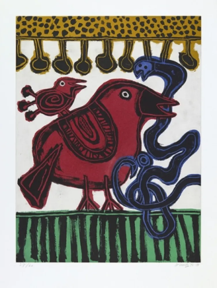 Acquatinta Corneille - L´oiseau chasseur de serpent.