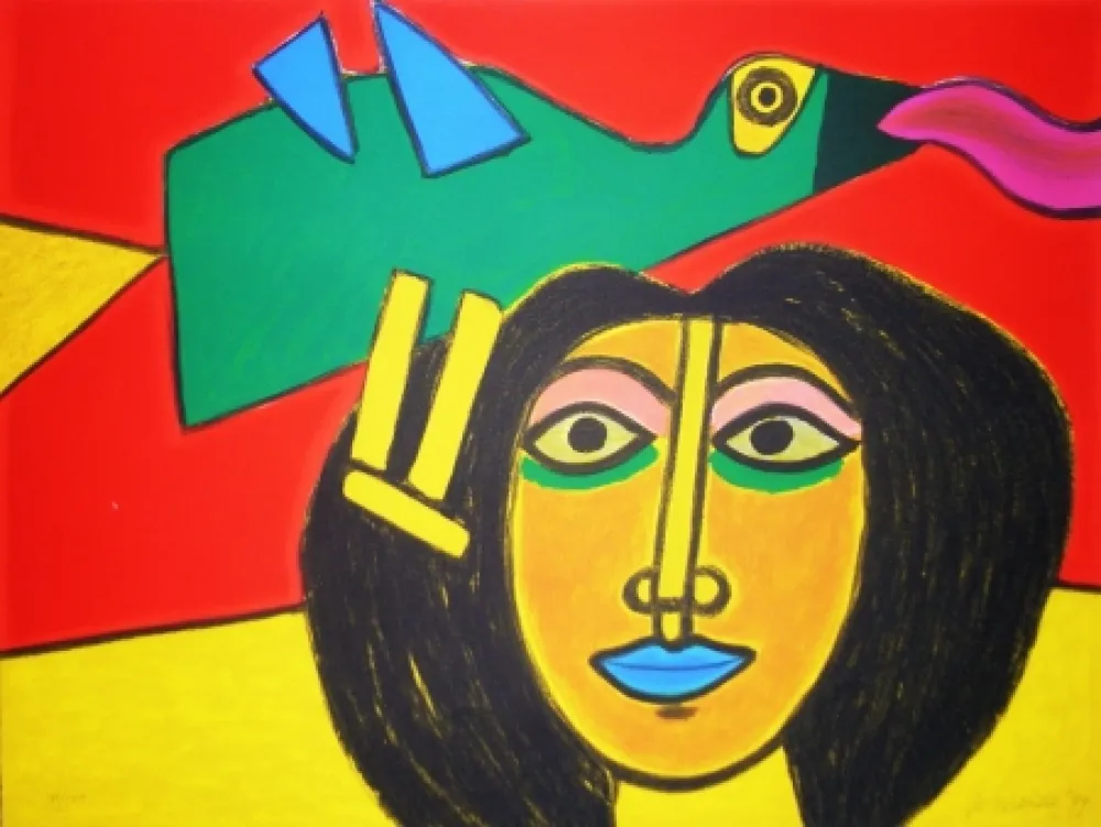 Litografia Corneille - Oiseau vert