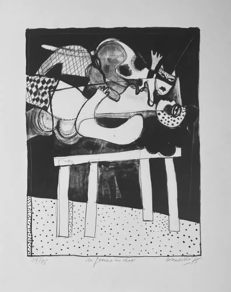 Litografia Corneille - Rare lithographie La femme au chat, 1975 - 15 ex. 