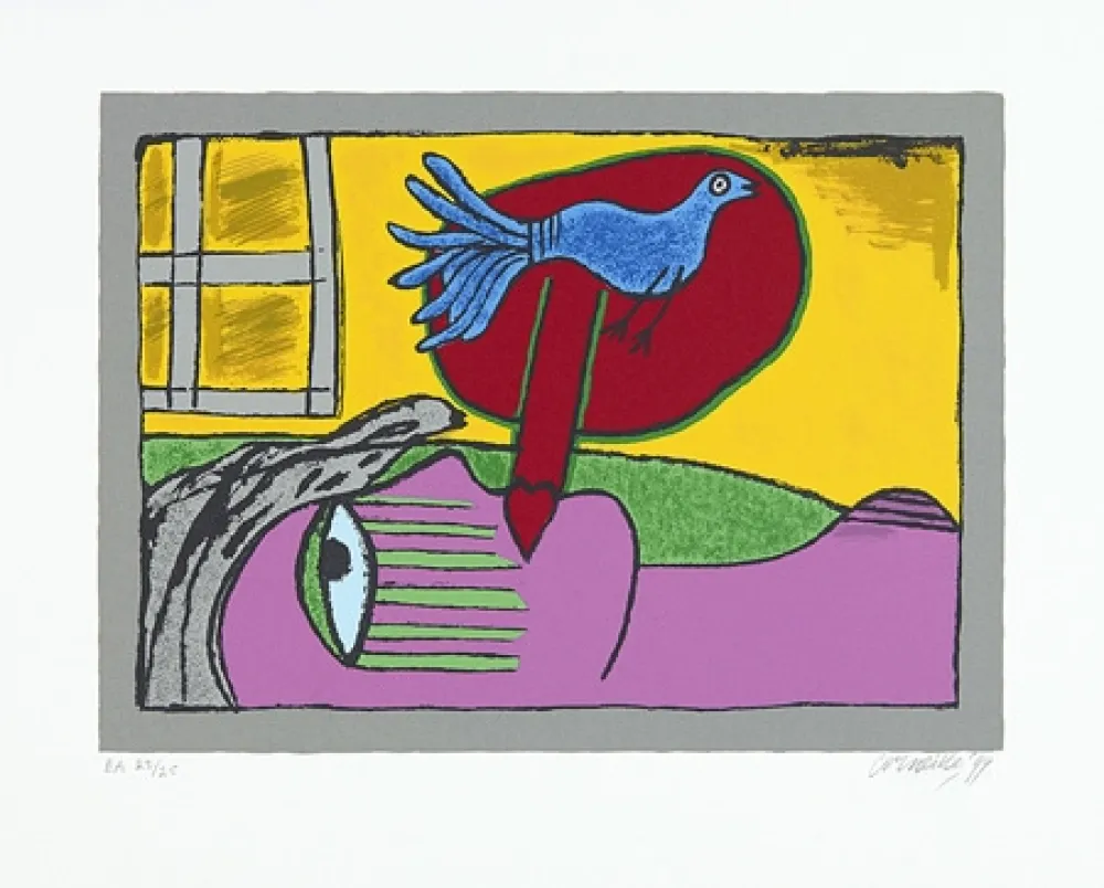 Serigrafia Corneille - Regard sur l'oiseau