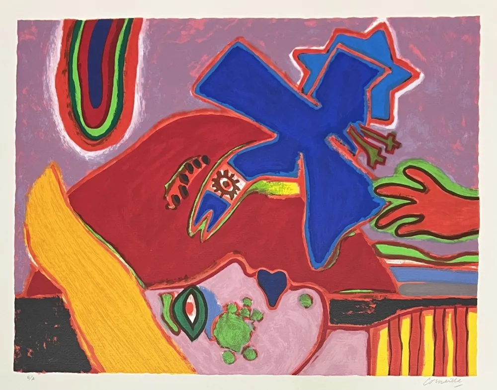 Serigrafia Corneille - Sérigraphie L'oiseau bleu 1996