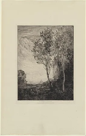 Incisione Corot - Souvenir d'Italie, in 