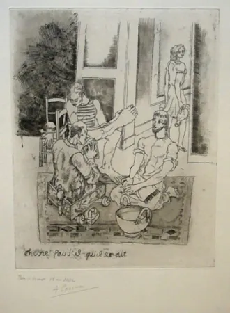 Acquaforte Courmes - Le lavement de pieds II (noir)