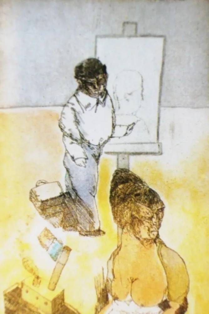 Acquaforte E Acquatinta Cuevas - Autorretrato en la Barceloneta