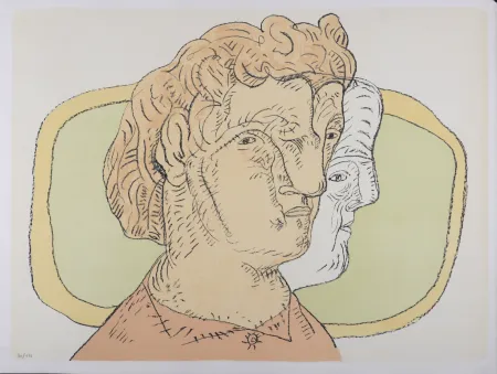 Litografia Cuevas - Retrato al Espejo, 1986 - Hand-signed