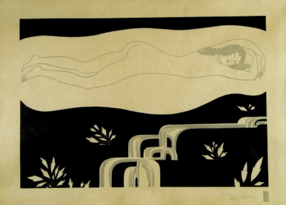 Incisione Su Legno Czeschka - Am Bache (At the brook)