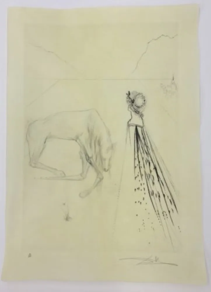 Acquaforte Dali - Alexandre le regarde avec des yeux courrouces et le chevel s' agenouilla