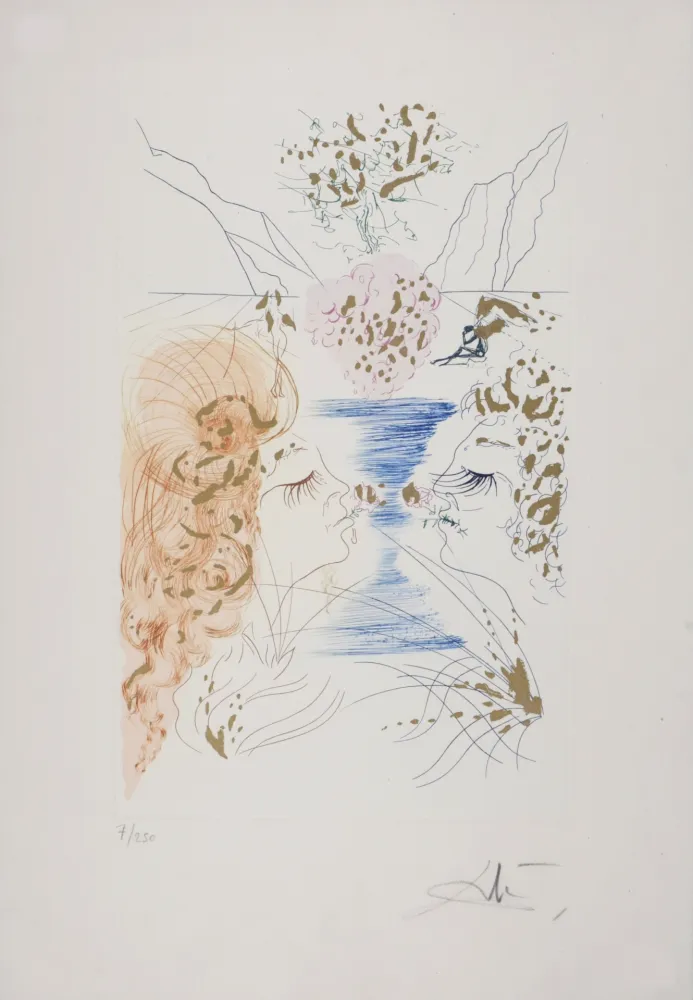 Incisione Dali - Cantique des Cantiques : Le Baiser, 1971 - Hand-signed