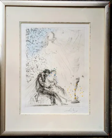 Incisione Dali - Couple with a candle (Couple a la bougie) - Original Gouache on Hand-Signed Etching ( Field 68-2 D; Michler/Löpsinger 251), 1968