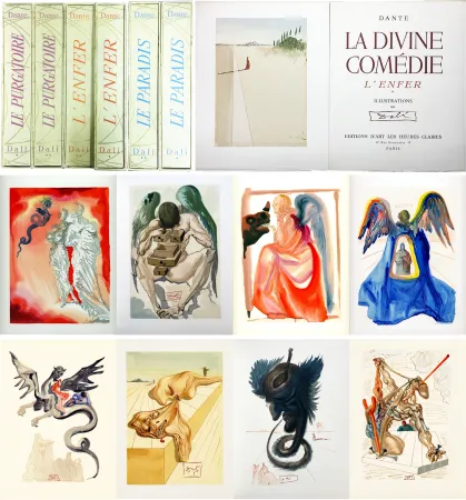 Libro Illustrato Dali - Dante : LA DIVINE COMÉDIE. 6 volumes. 100 planches couleurs dont 33 signées (1959-1963).