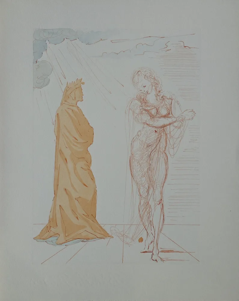 Incisione Su Legno Dali - Divine Comédie, Enfer 2, Virgile réconforte Dante