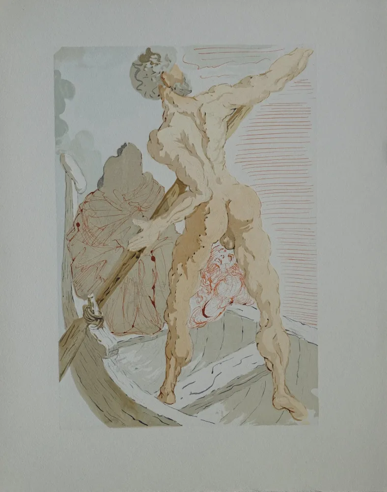Incisione Su Legno Dali - Divine Comédie, Enfer 3, Charon et le passage de l'Achéron