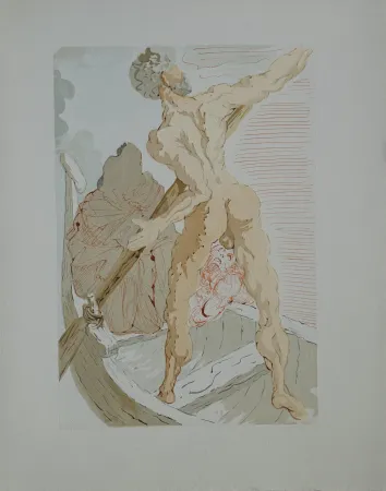 Incisione Su Legno Dali - Divine Comédie, Enfer 3, Charon et le passage de l'Achéron