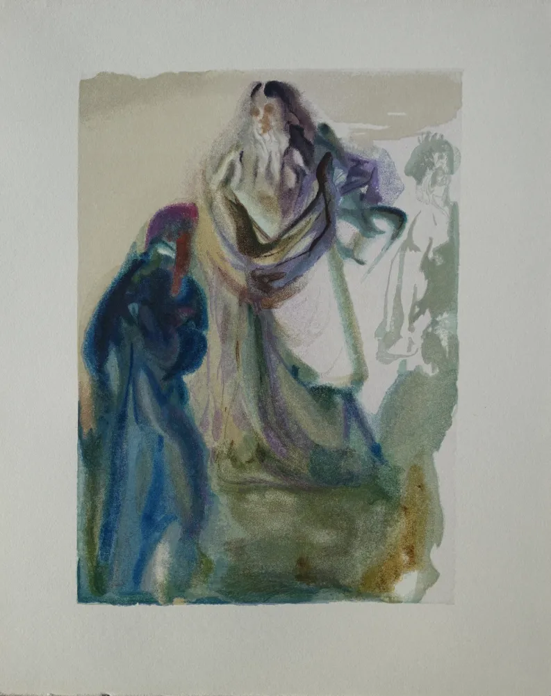 Incisione Su Legno Dali - Divine Comédie, Paradis 28, Dante et deux anges