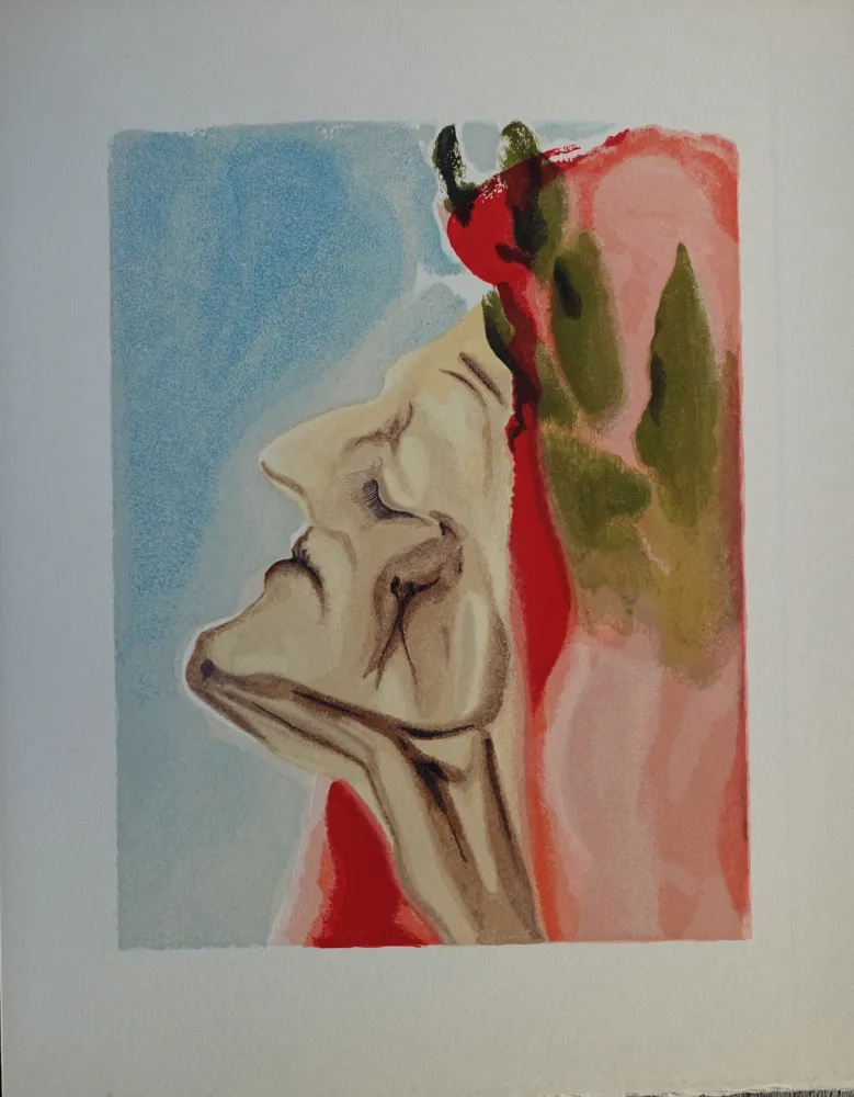 Incisione Su Legno Dali - Divine Comédie, Paradis 7, Le doute de Dante