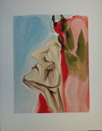 Incisione Su Legno Dali - Divine Comédie, Paradis 7, Le doute de Dante