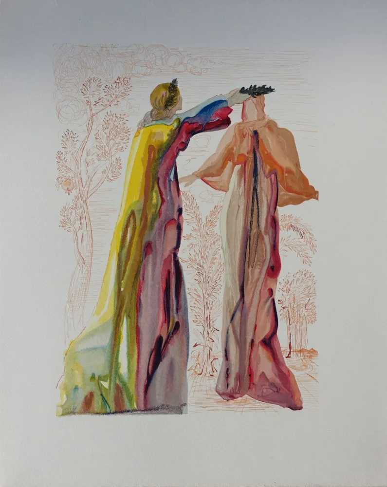 Incisione Su Legno Dali - Divine Comédie, Purgatoire 27, Derniers mots de Virgile