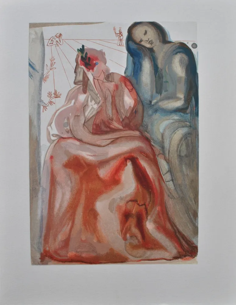 Incisione Su Legno Dali - Divine Comédie, Purgatoire 31, La confession de Dante