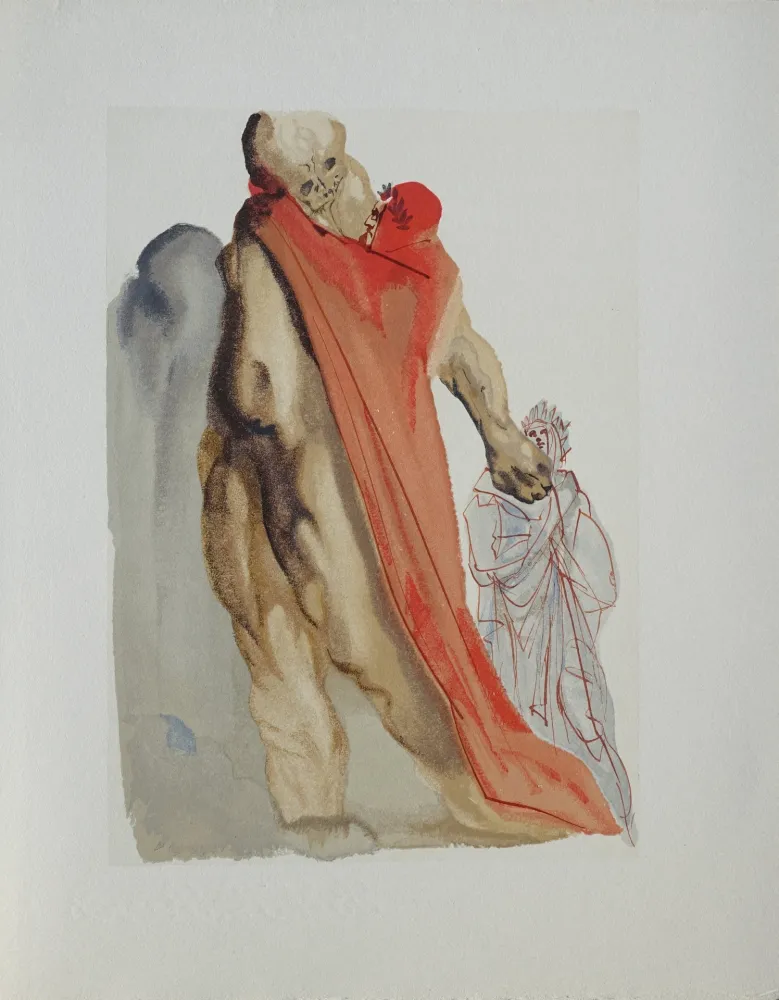 Incisione Su Legno Dali - Divine Comédie, Purgatoire 5, Les reproches de Virgile