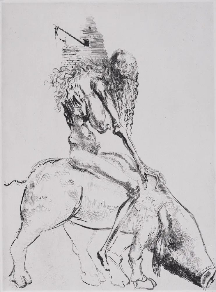 Incisione Dali - Femme au Cochon, 1969