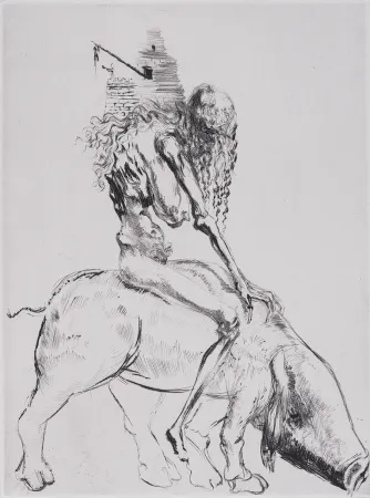 Incisione Dali - Femme au Cochon, 1969