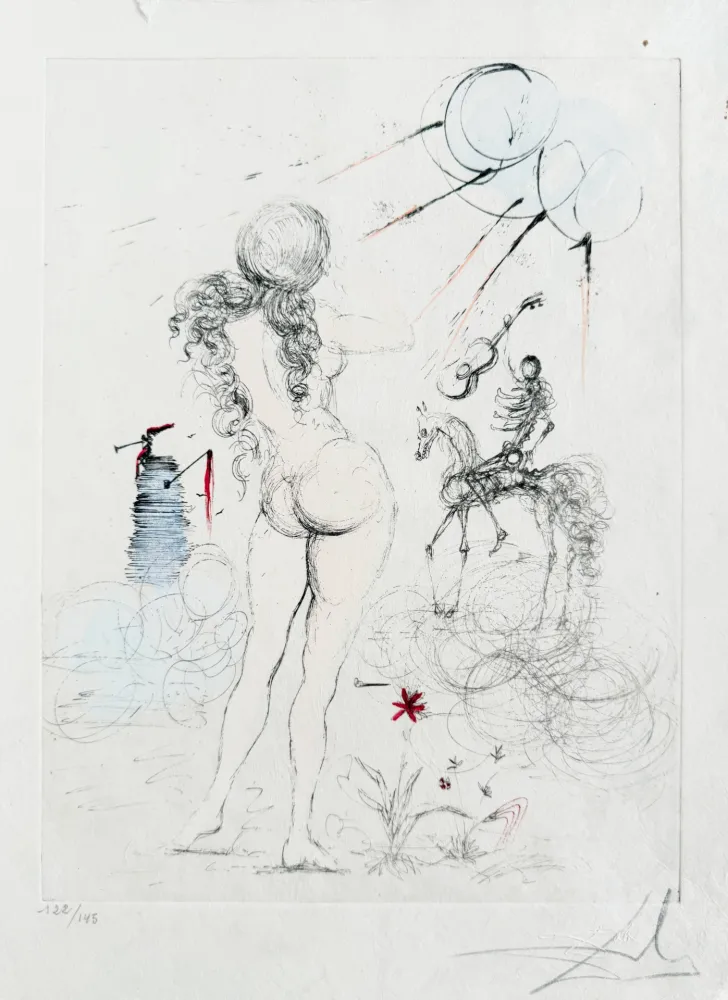 Incisione Dali - Femme, cheval et la mort