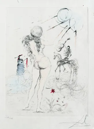 Incisione Dali - Femme, cheval et la mort