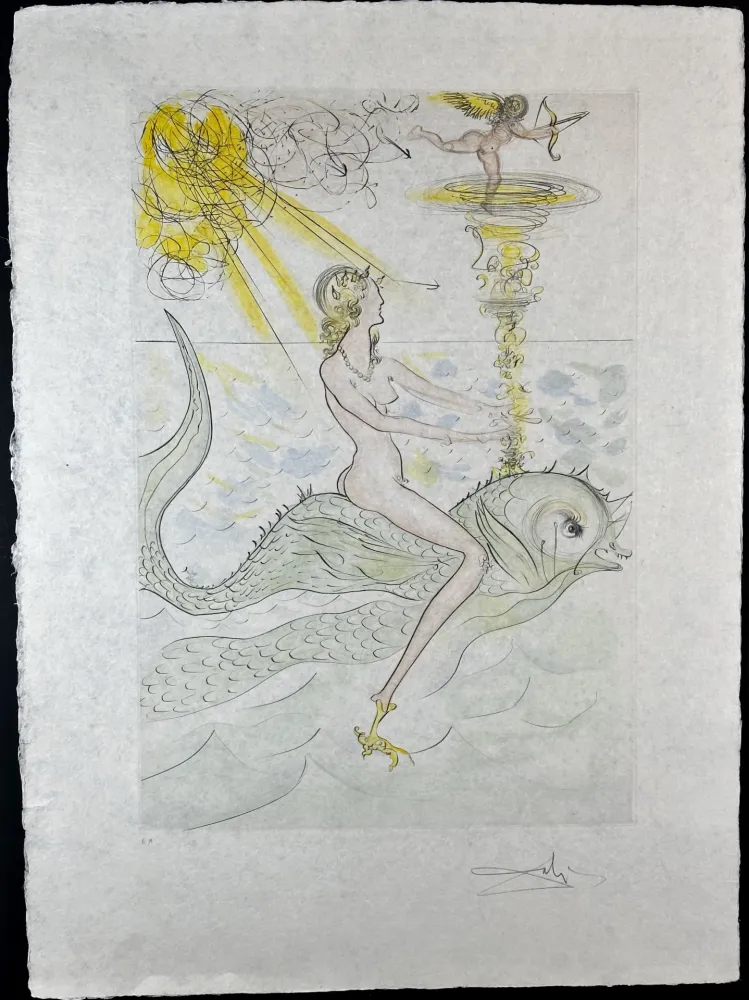 Incisione Dali - Hommage a Albrecht Durer Sirene au Dauphin