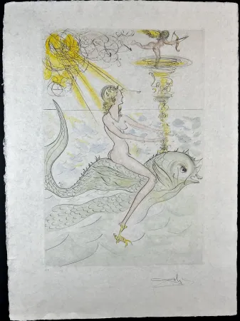 Incisione Dali - Hommage a Albrecht Durer Sirene au Dauphin
